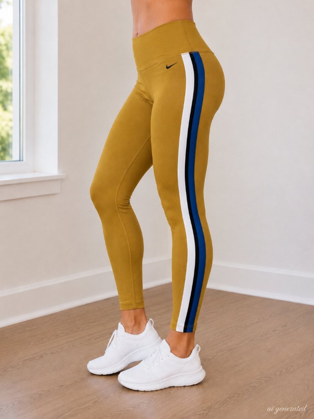 Nike Dri-FIT Gold Mustard Yellow Side Stripe Leggings Women's XL Athletic